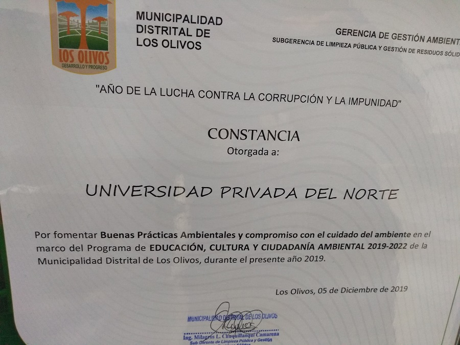 Municipalidad de Los Olivos reconoce a UPN por su compromiso con el cuidado ambiental
